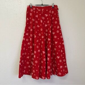 Vintage 80s Norman Shirtmakers Flannel Red Pink Christmas Circle Skirt Sz 12 EVC